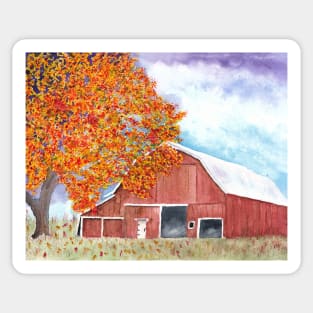 Autumn Skies over Red Barn Sticker